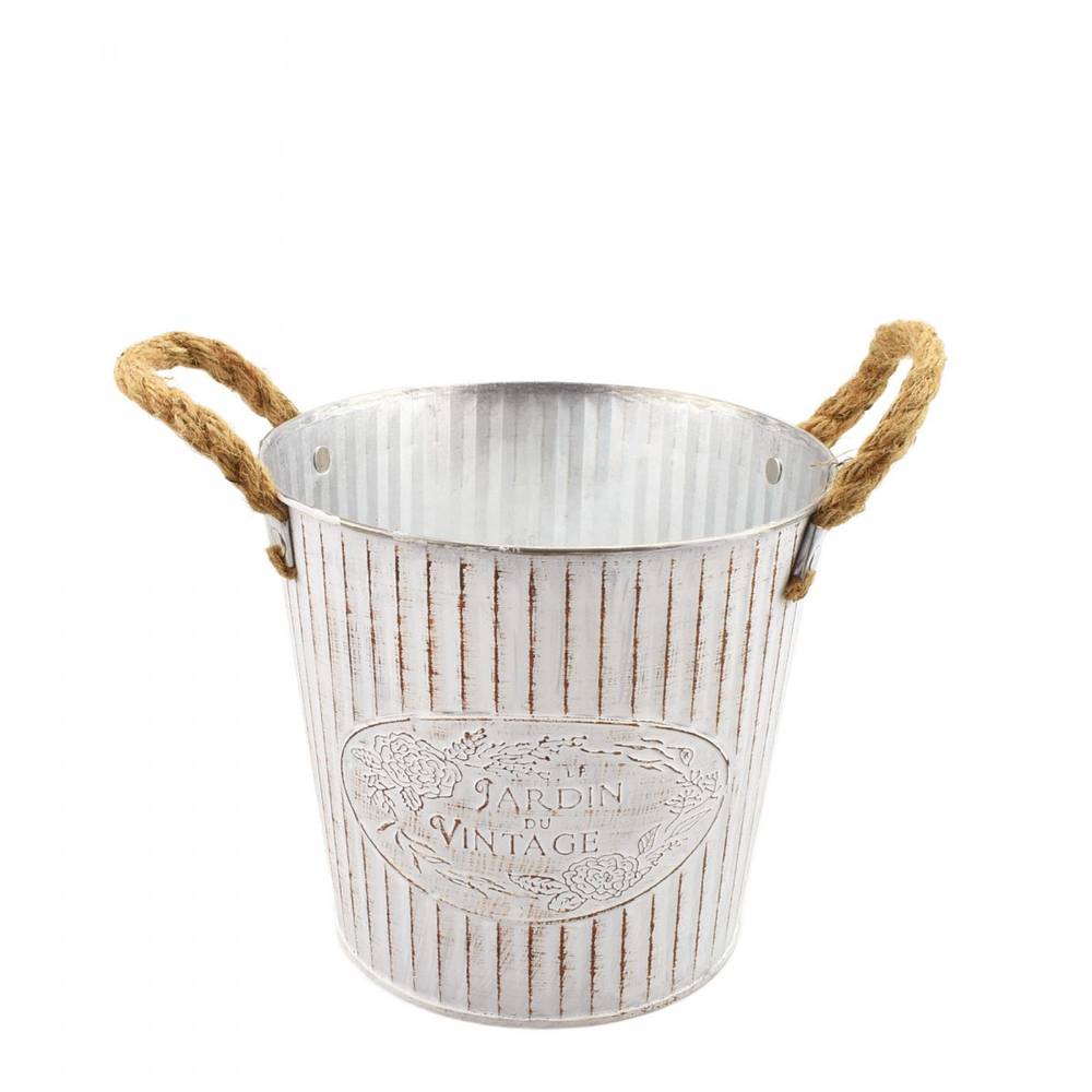 Zink Übertopf +Henkel Beta creme D18cm H17cm