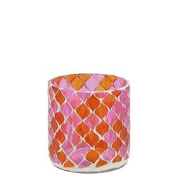 Glas Teelicht Mosaic rosa/orang D08cm H08cm