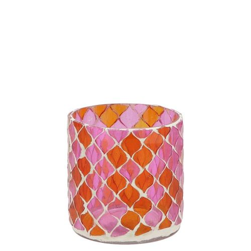 Glas Teelicht Mosaic rosa/orang D08cm H08cm