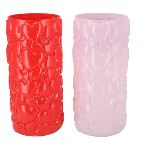 Glas Vase Kiki Herz rot/rosa D15cm H30cm