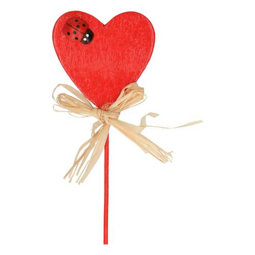 Herz auf Stab mit Marienkäfer rot 4cm L20cm