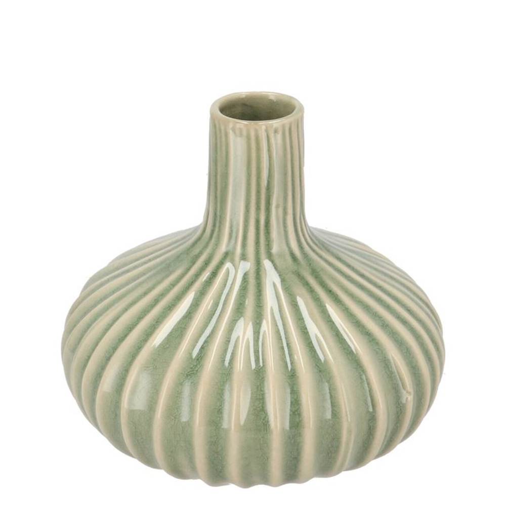 Keramik Vase Gia Stripes Neck grün 16x16x13cm