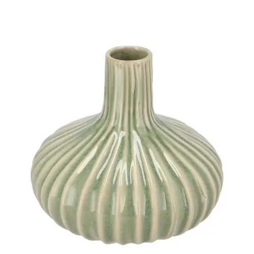 Keramik Vase Gia Stripes Neck grün 16x16x13cm