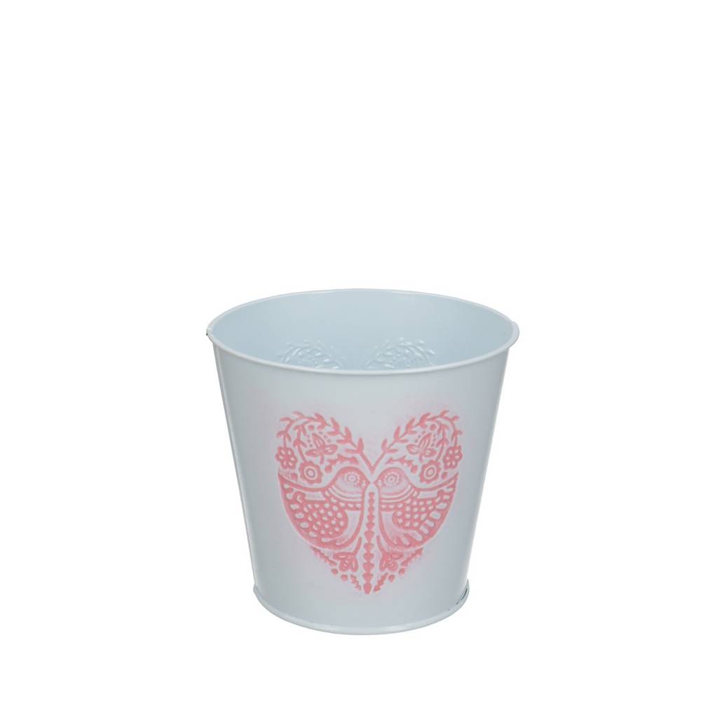 Zink Übertopf Lovebird weiss D12.5cm H11.5cm