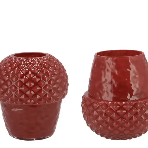 Keramik Vase Eichel weinrot mix 17x17x19cm