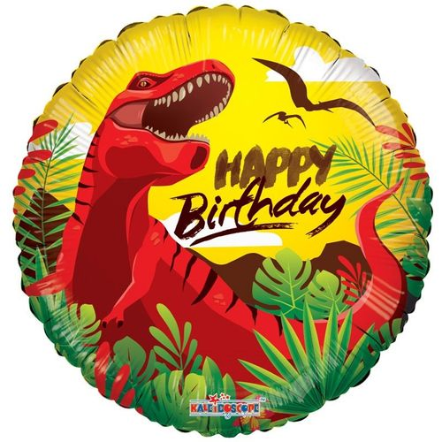 Ballon Happy Birthday Rund Dino D45cm