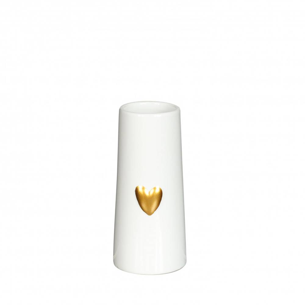 Keramik Vase Herz weiss/gold D06cm H13cm 