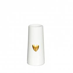 Keramik Vase Herz weiss/gold D06cm H13cm 
