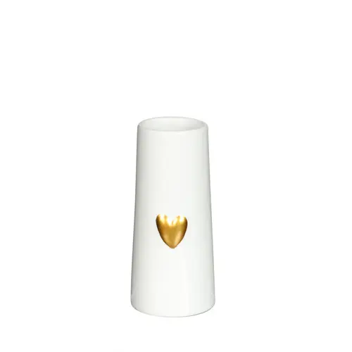 Keramik Vase Herz weiss/gold D06cm H13cm 