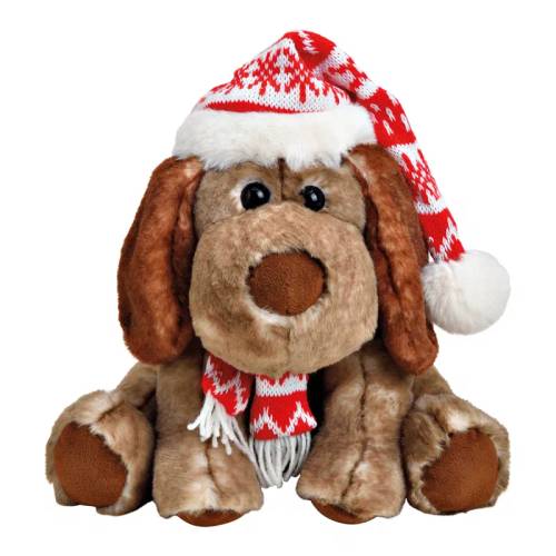 Hund mit Weihnachtsmütze Plüsch 23x24x25cm