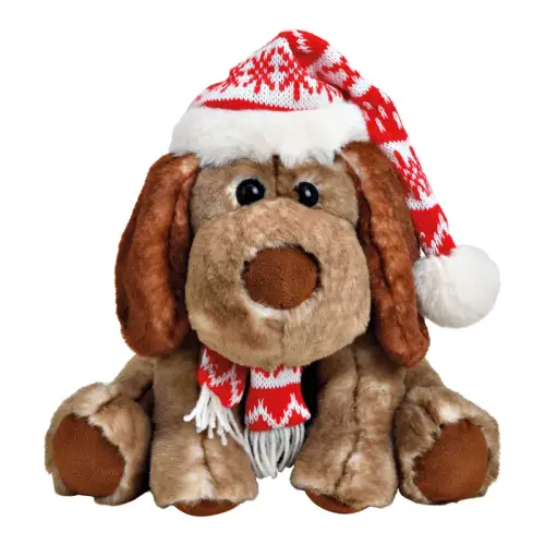 Hund mit Weihnachtsmütze Plüsch 23x24x25cm