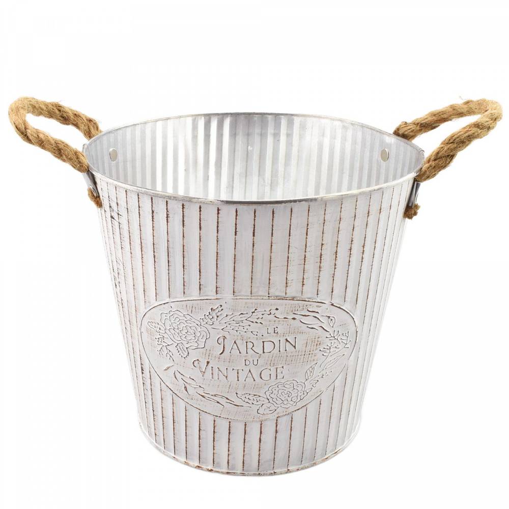 Zink Übertopf +Henkel Beta creme D22cm H20.5cm