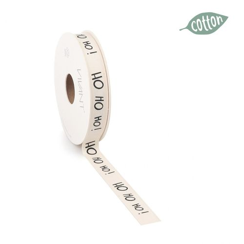 Band Baumwolle HO HO HO creme 15mm 20m