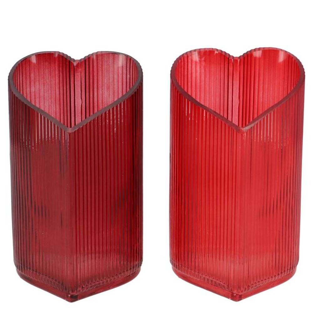 Glas Teelicht Herz Amour Rib mix rot 09x08x15cm