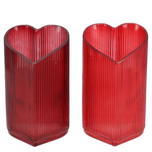 Glas Teelicht Herz Amour Rib mix rot 09x08x15cm