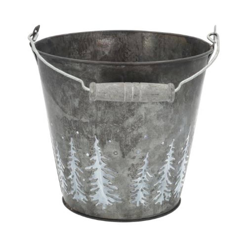Zink Eimer Baum grau D20cm H19cm