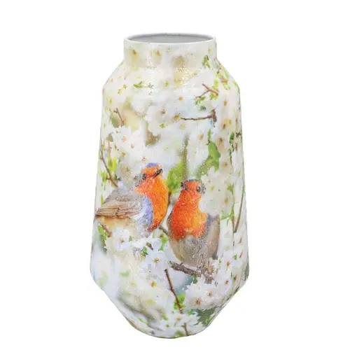 Eisen Vase April Vogel weiss 20x20x39cm