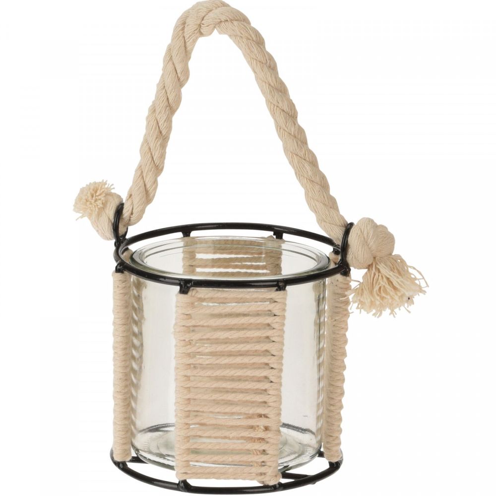 Teelichthalter Glas Seil d12X12.5cm