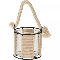 Teelichthalter Glas Seil d12X12.5cm