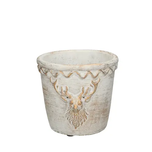 Keramik Übertopf Rentier weiss/gold D13.5cm H13cm