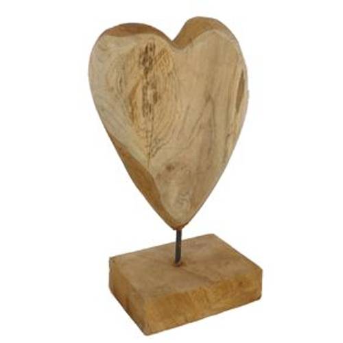 Teakholz Herz auf Sockel D19cm H32cm