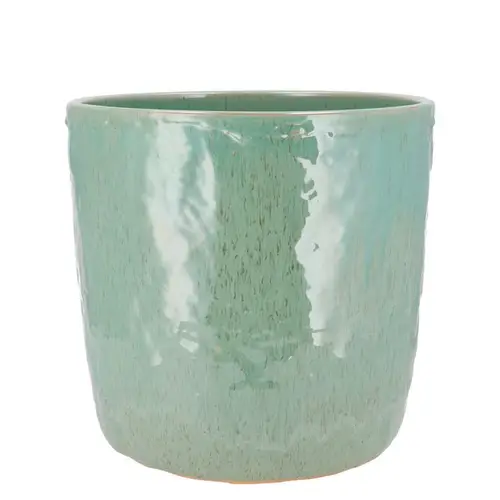 Keramik Übertopf Iron Stone türkis 16x16x15cm