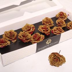 Seiden Wachs Rose b.rot/gold d10cm (240) Diamond