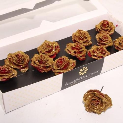 Seiden Wachs Rose b.rot/gold d10cm (240) Diamond