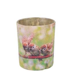 Glas Teelicht April Vogel grün 08x09x09cm