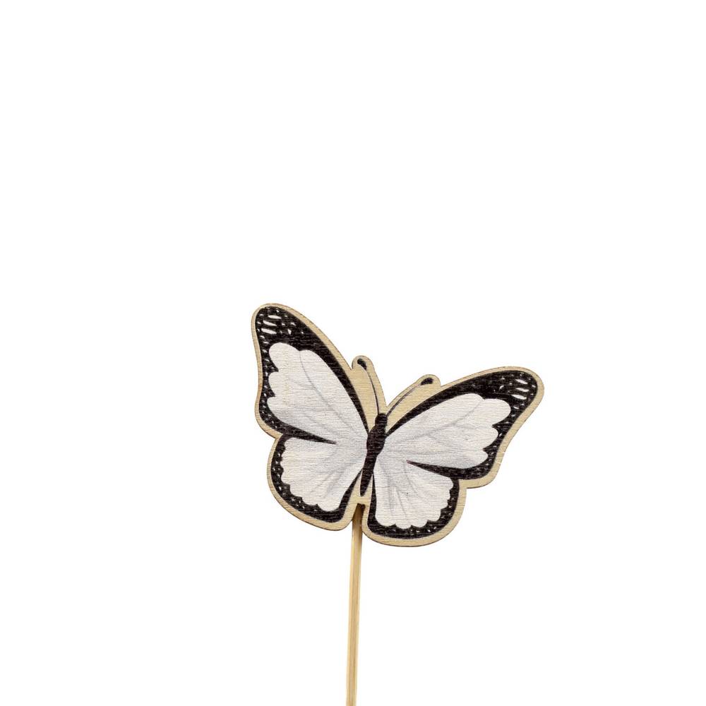 Schmetterling auf Stab weiss D06cm L12cm