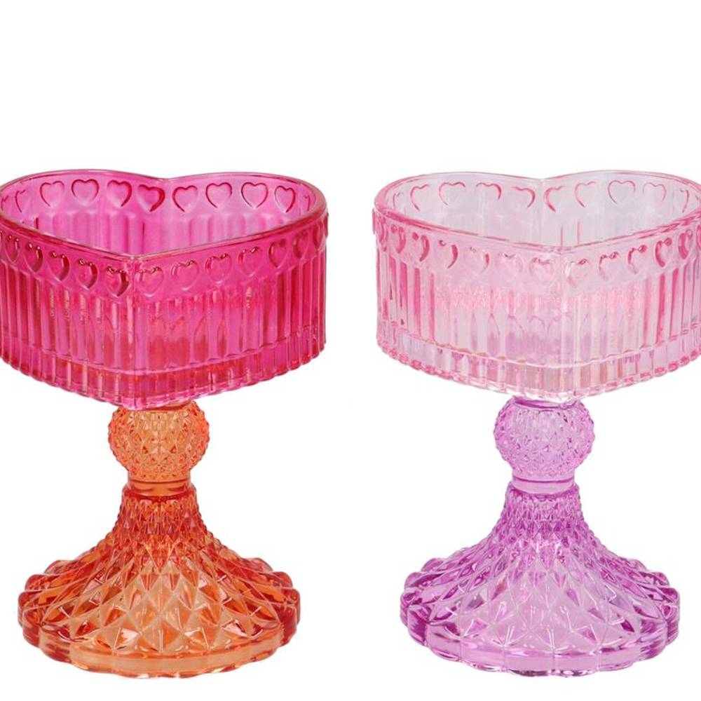 Glas Teelicht Herz Amour rosa mix 10x09x13cm