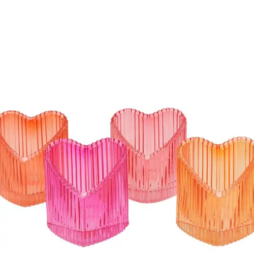 Glas Teelicht Herz orange mix 07x08cm