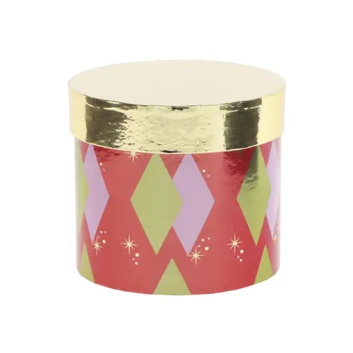 Hatbox Argyle rot/gold D15cm H13cm