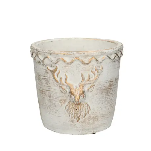 Keramik Übertopf Rentier weiss/gold D15cm H14cm