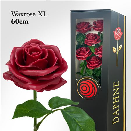 Plastik Wachs Rose XL auf Stiel weinrot L60cm