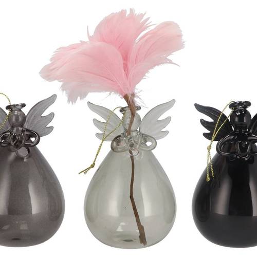 Engel Vase Glas grau 7x12cm