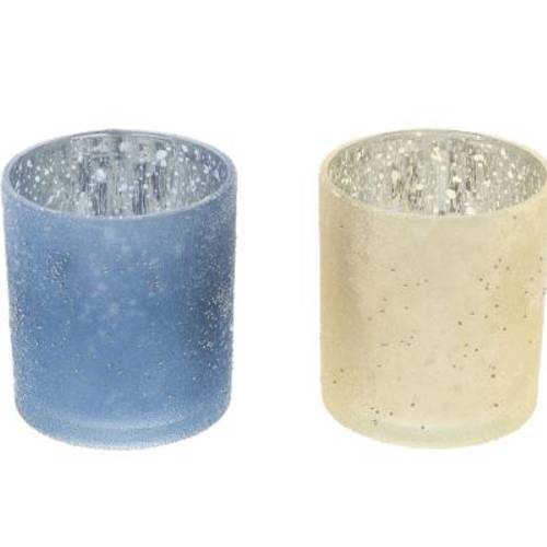 Glas Teelicht glitter 2/Set D09cm H10cm