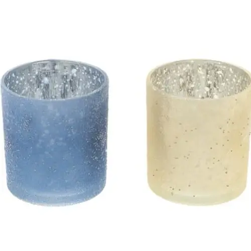 Glas Teelicht glitter 2/Set D09cm H10cm