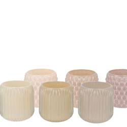 Glas Teelicht Roman creme mix  D09cm H09cm