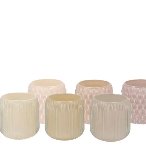 Glas Teelicht Roman creme mix  D09cm H09cm