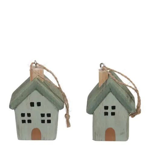 Hänger Haus Holz grün mix 05x03.5x07cm