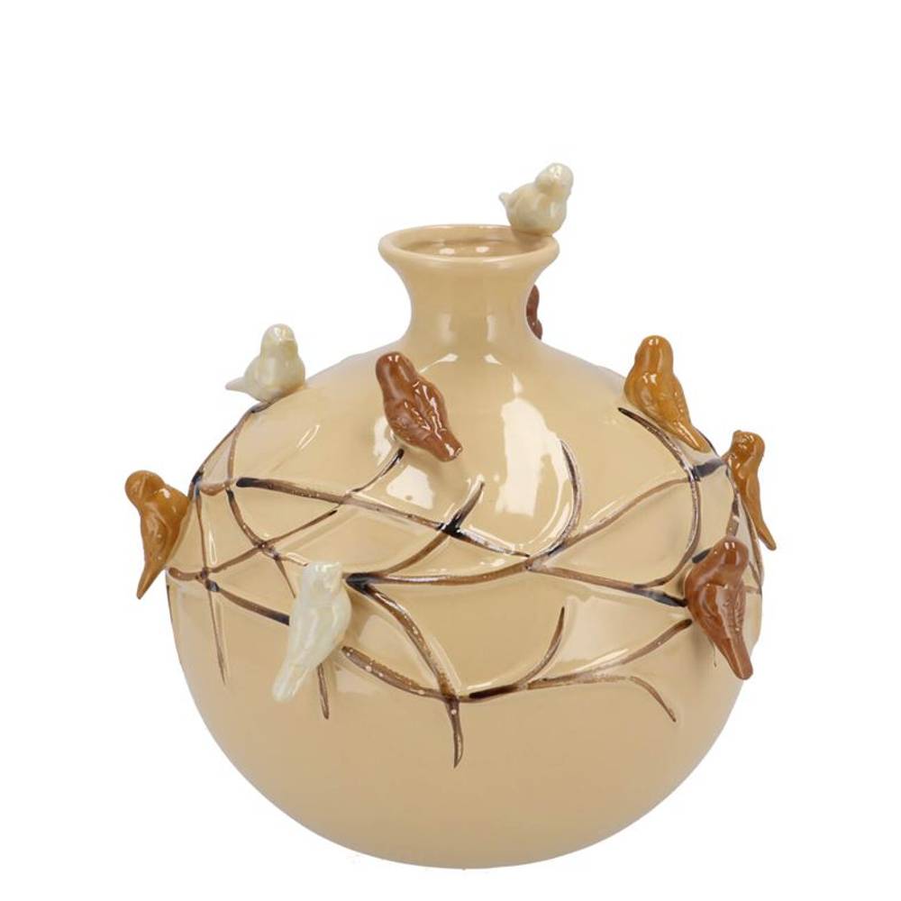 Keramik Vase Vogel Globe Sand creme 18x18x18cm