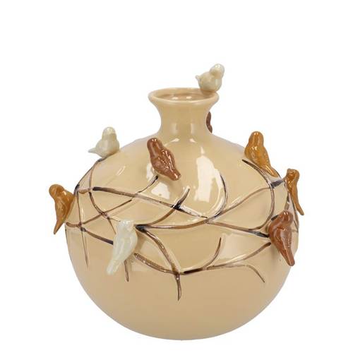 Keramik Vase Vogel Globe Sand creme 18x18x18cm
