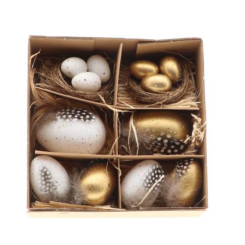 Hühnerei/Wachtelei gold/weiss mix x12