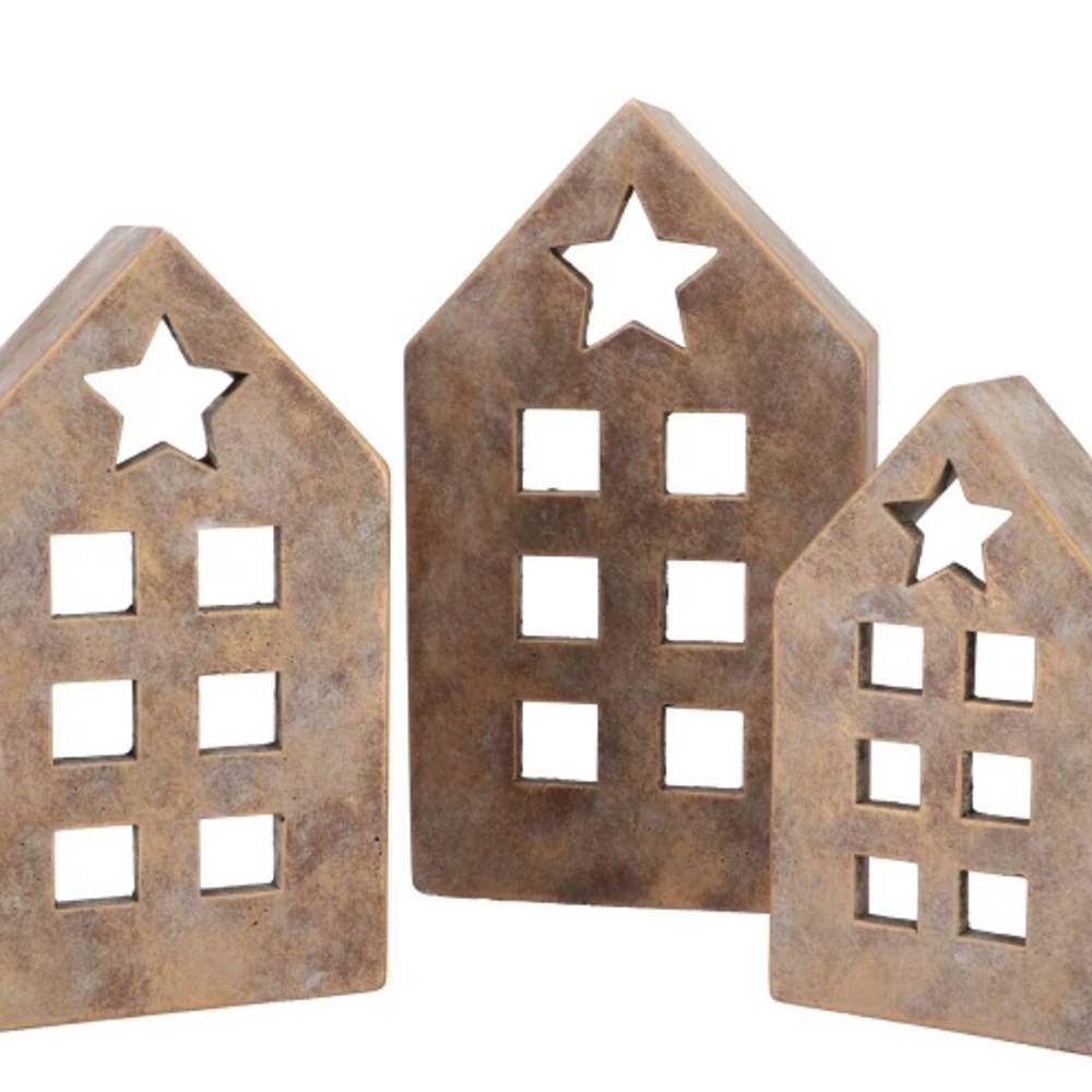 Teelichthalter Haus gold 14x08x24cm