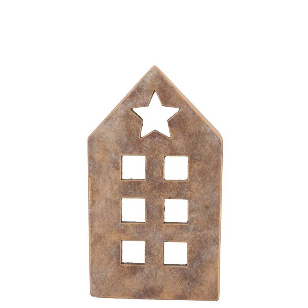 Teelichthalter Haus gold 14x08x24cm