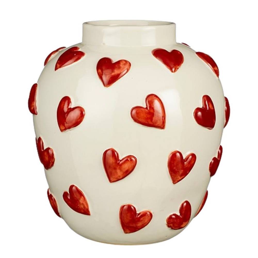 Keramik Vase XL Hearts weiss/rot D30cm H32cm 