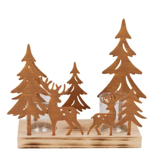 Teelichthalter Metall Rentier/Baum Rost 23x08x21cm