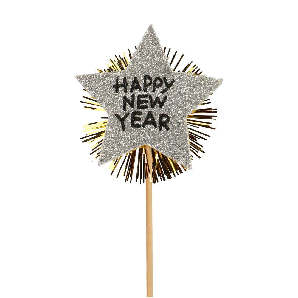 Stern auf Stab Happy NewYear silber gold L50