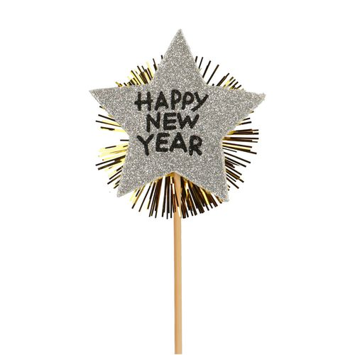Stern auf Stab Happy NewYear silber gold L50